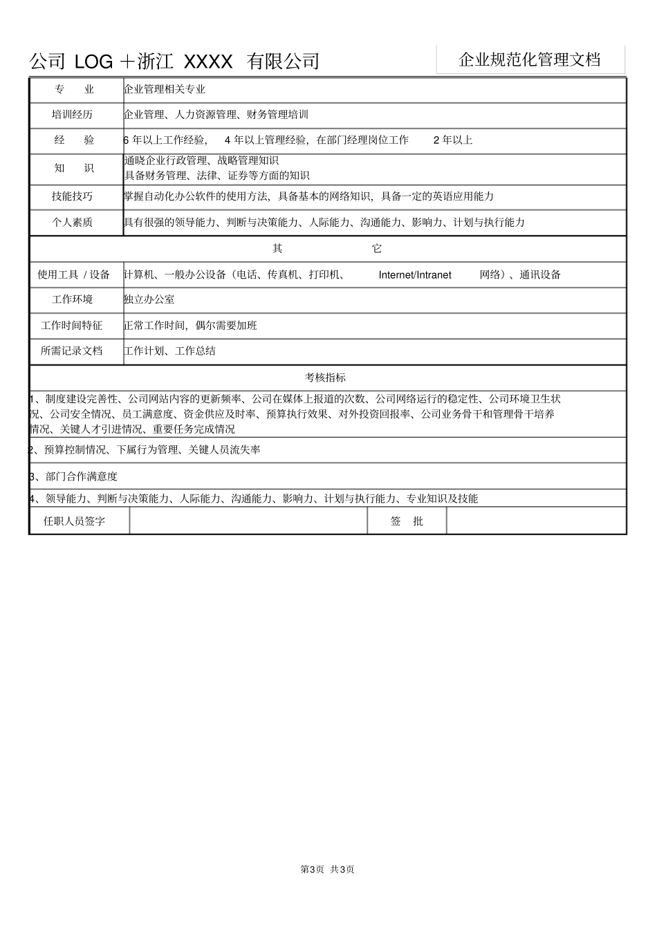 行政副总经理岗位职责说明书_第3页