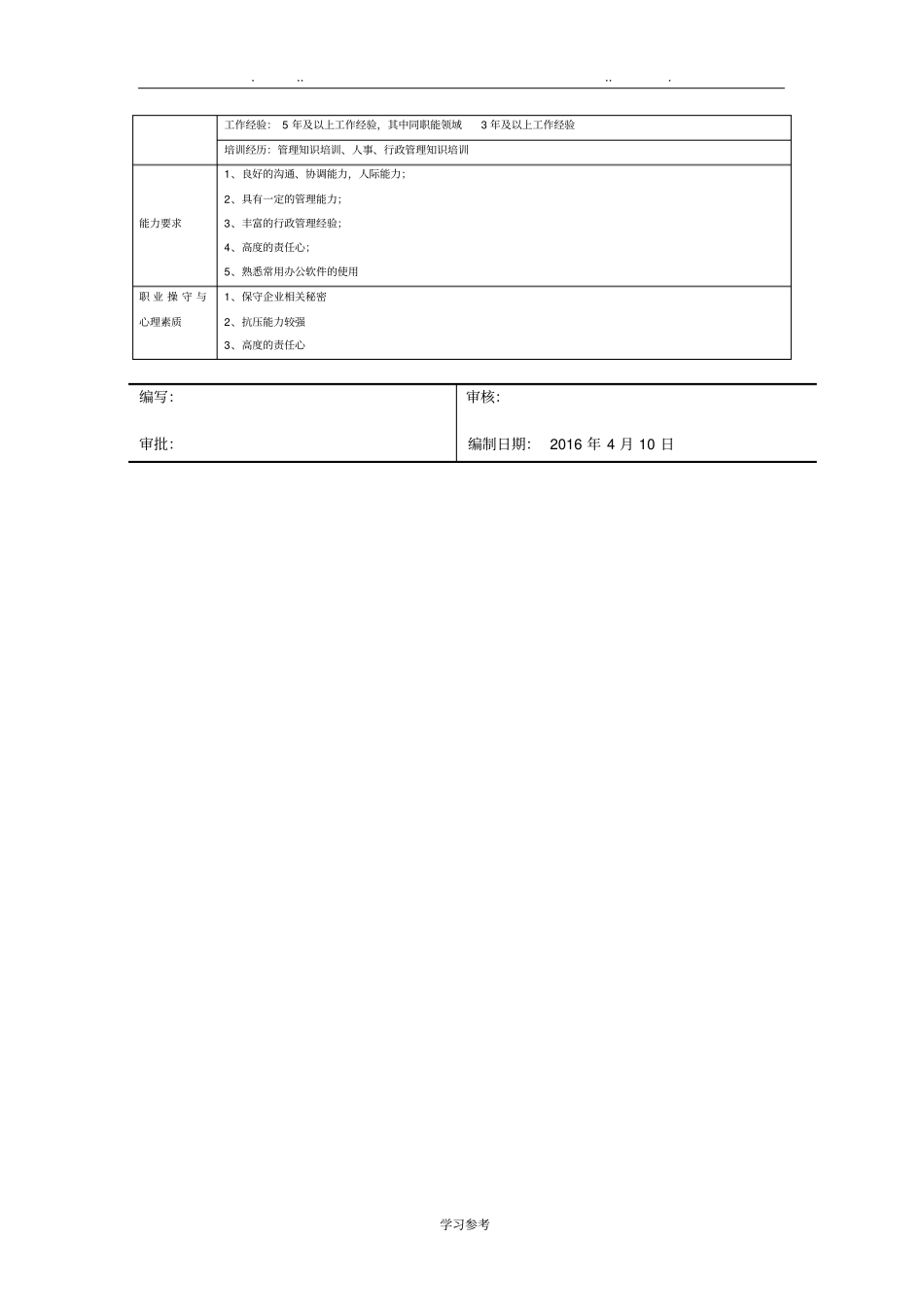 行政后勤岗位说明书_第3页