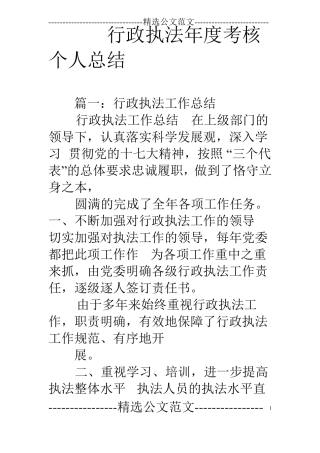 行政执法年考核个人总结