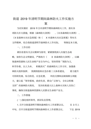 街道2019年清明节期间森林防火工作实施方案