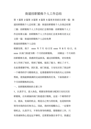 街道挂职锻炼个人工作总结