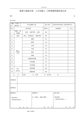 表013_19地基与基础分部子分部工程观感质量检查记录文本