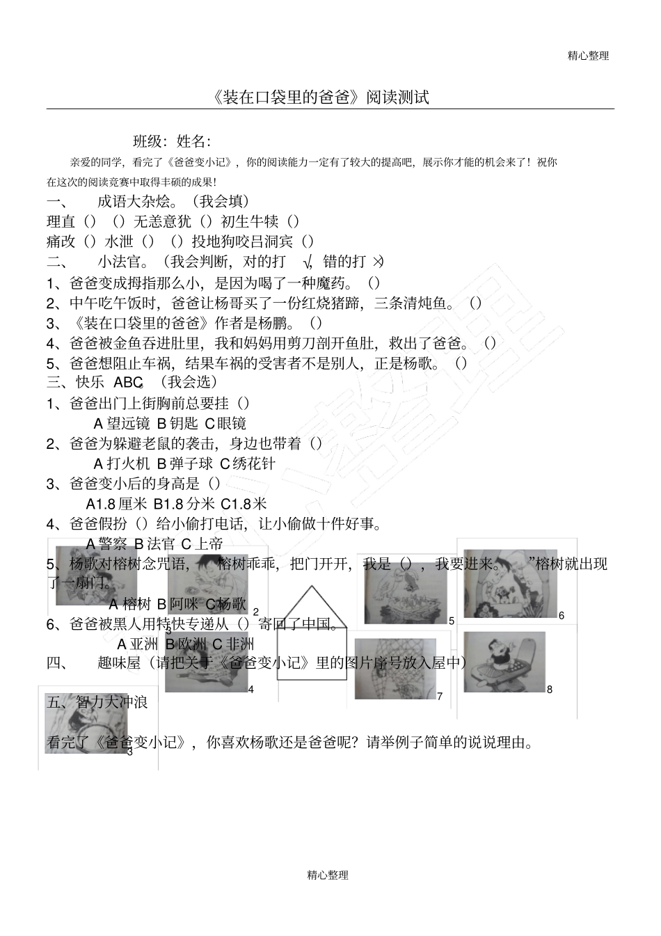 装在口袋里的爸爸阅读题_第1页