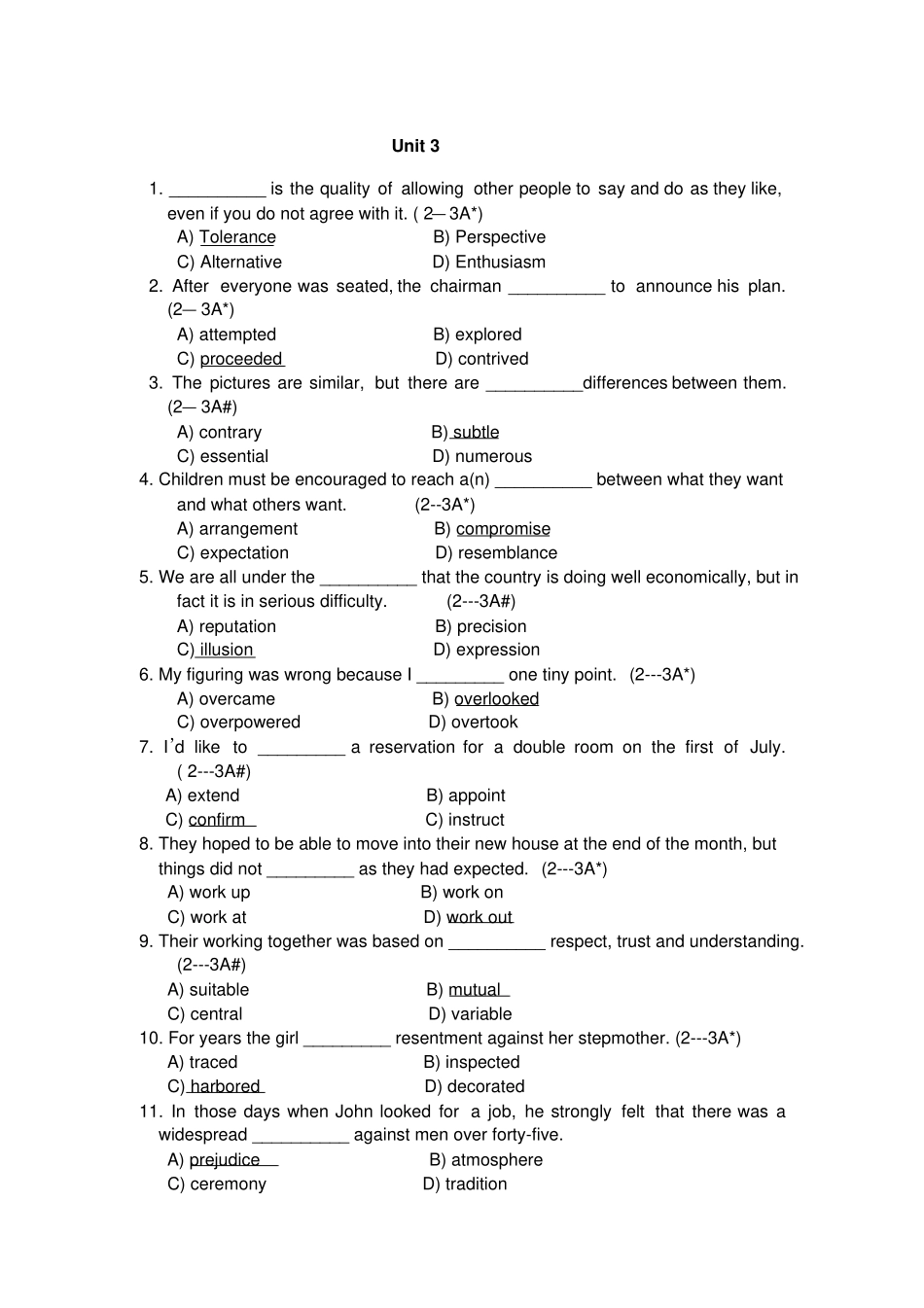 西安石油大学大一下学期英语试题unit3_第1页
