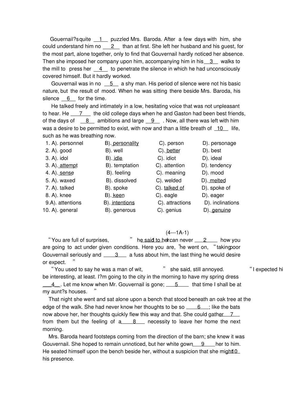 西安石油大学大二下英语题库--完型_第1页