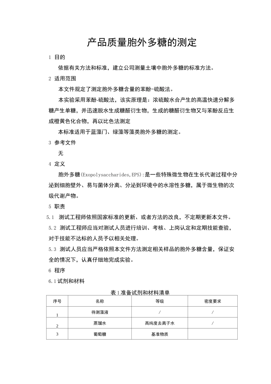 苯酚-硫酸法测定胞外多糖含量 标准作业指导书_第1页