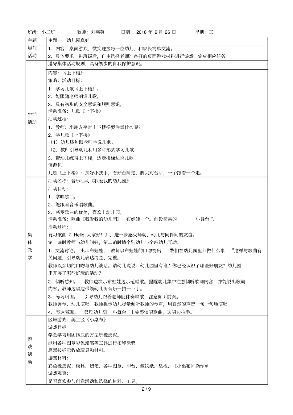 西岗区第十三幼儿园第四周一日教育教学计划下午班_第2页