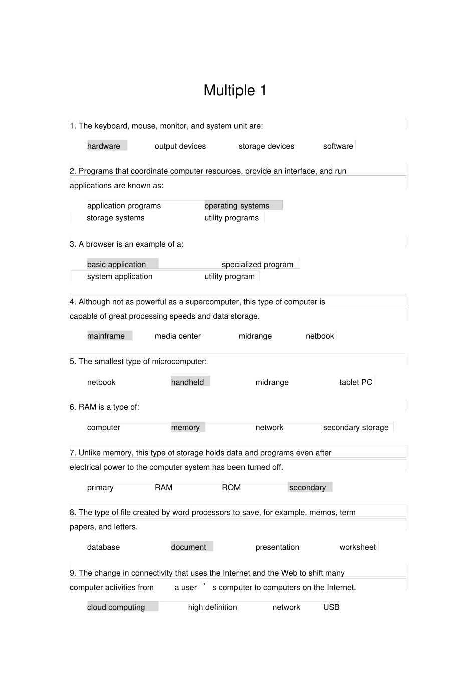 计算机专业英语选择Multiple_第1页