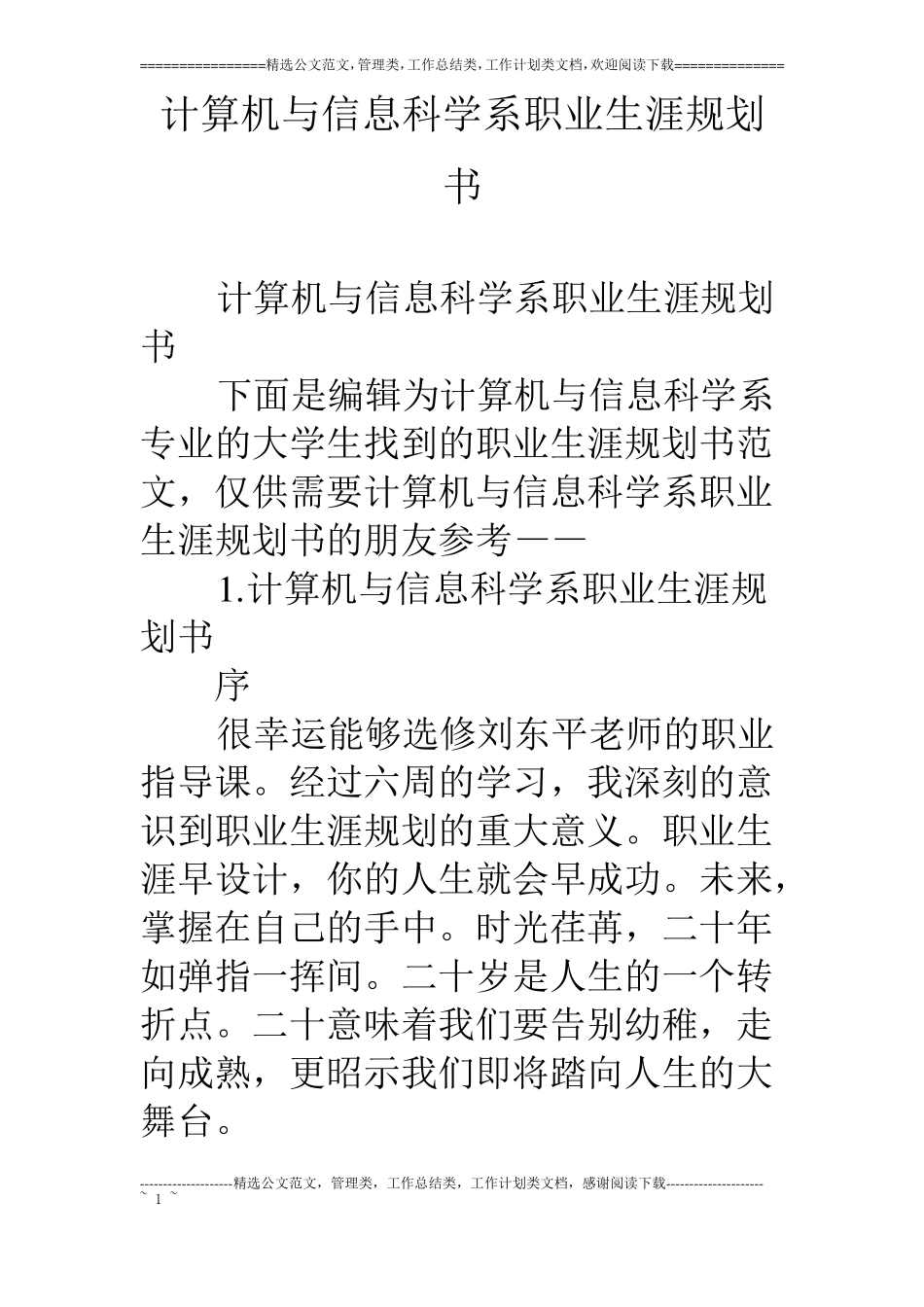 计算机与信息科学系职业生涯规划书_第1页
