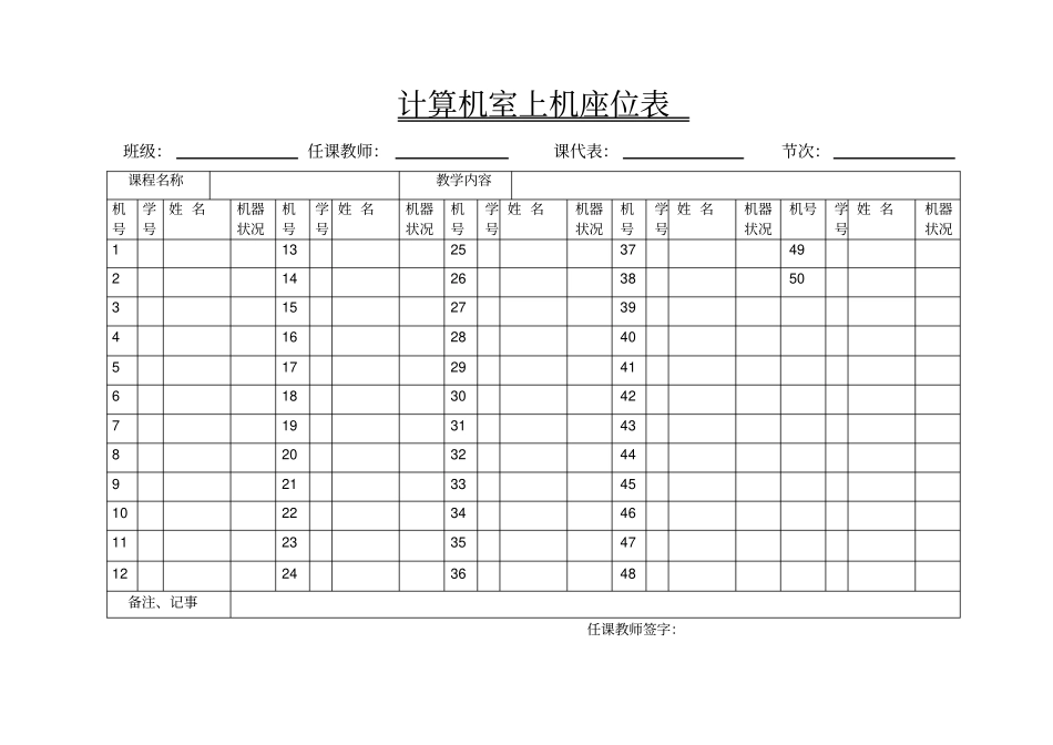 计算机室使用登记表合集_第1页