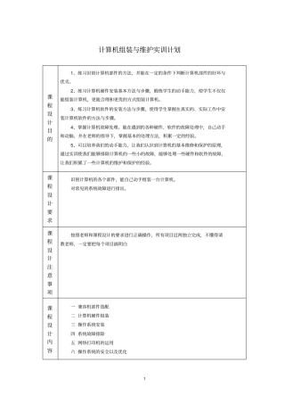 计算机组装与维护实训计划打印版讲解