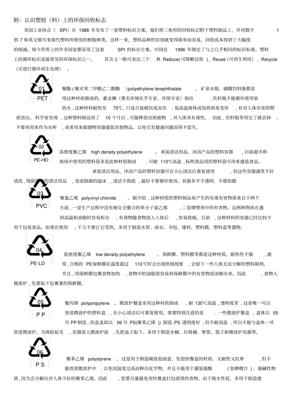 认识塑胶料上的环保回收标志_第1页