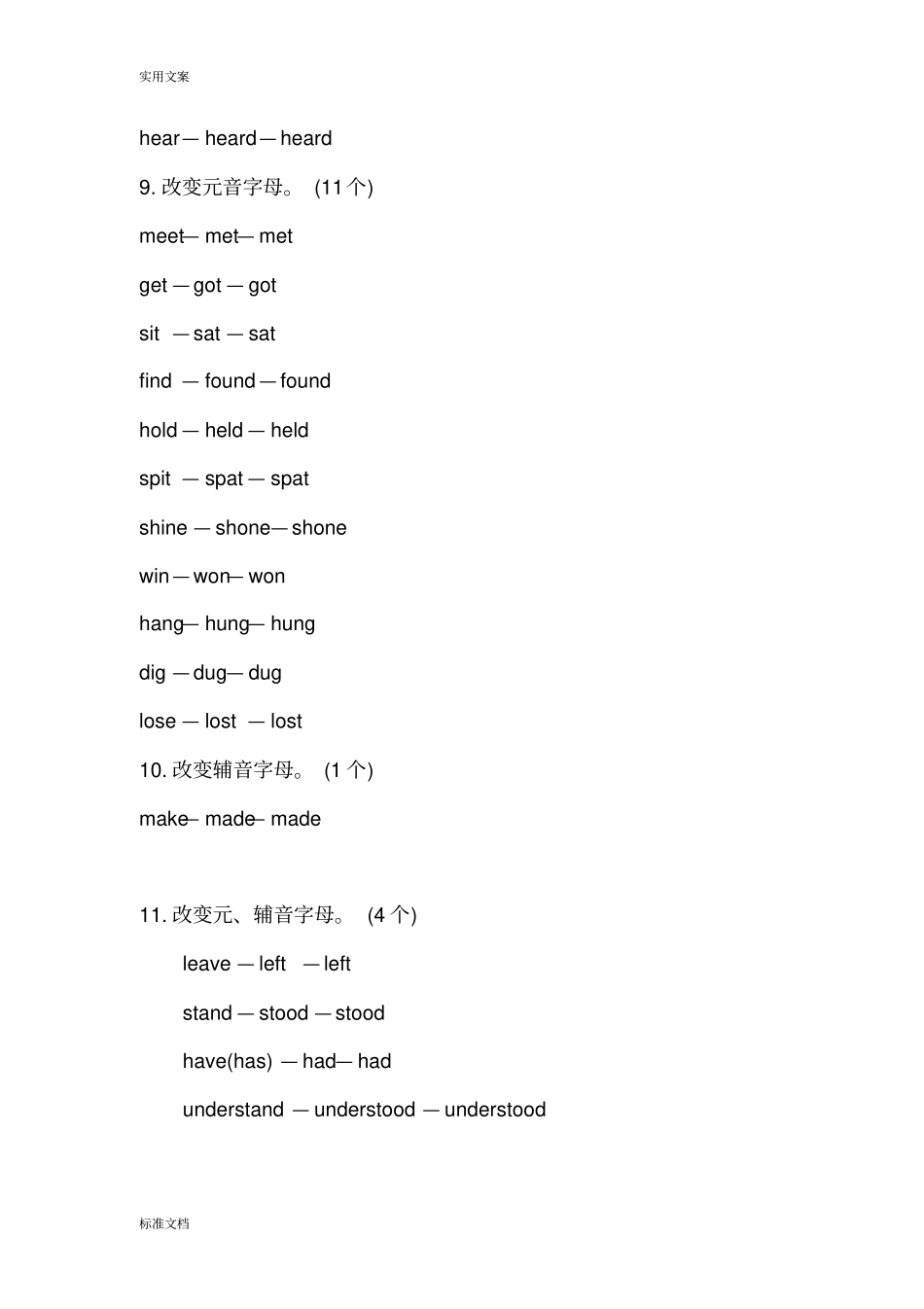 记忆法一：常见93个不规则动词地变化规律归纳如下：_第3页