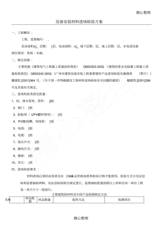 设备安装材料检测专项方案设备安装材料检测方案