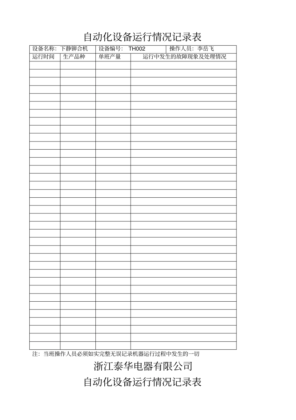 设备运行记录表_第2页