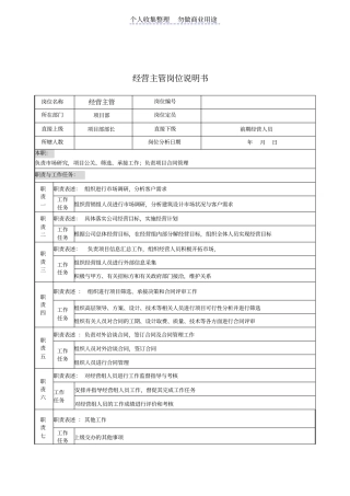 设计行业项目部经营主管岗位