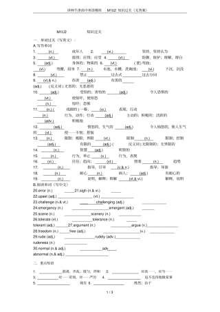 译林牛津高中英语模块M1U2知识过关无答案