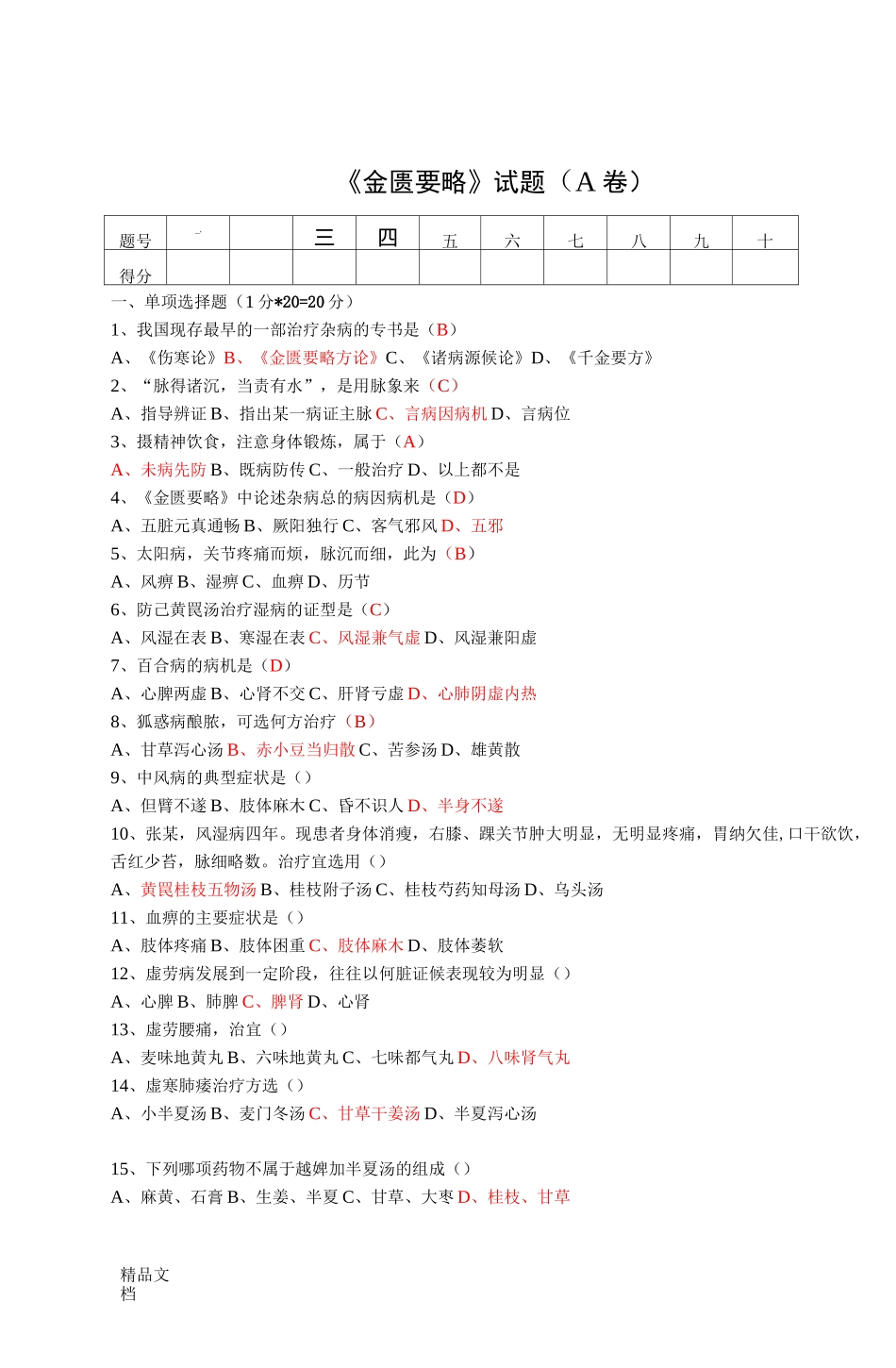 最新《金匮要略》试题及答案_第1页