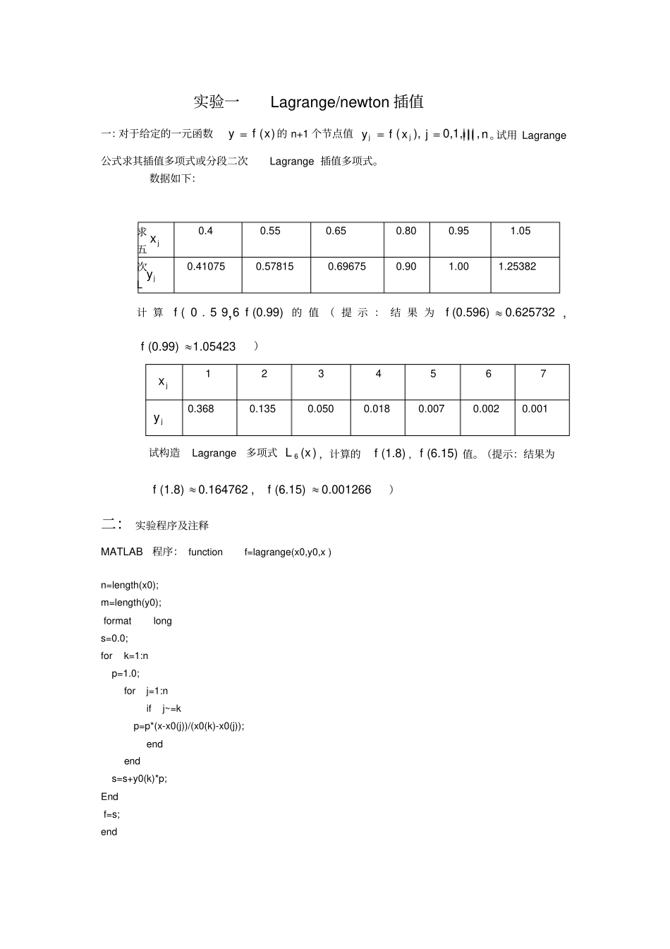 试验报告—数值分析讲解_第2页