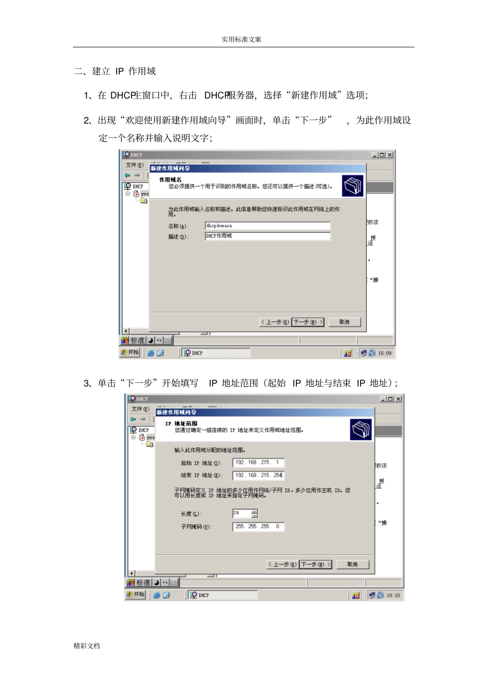 试验的DHCP服务器的配置与管理实训_第2页