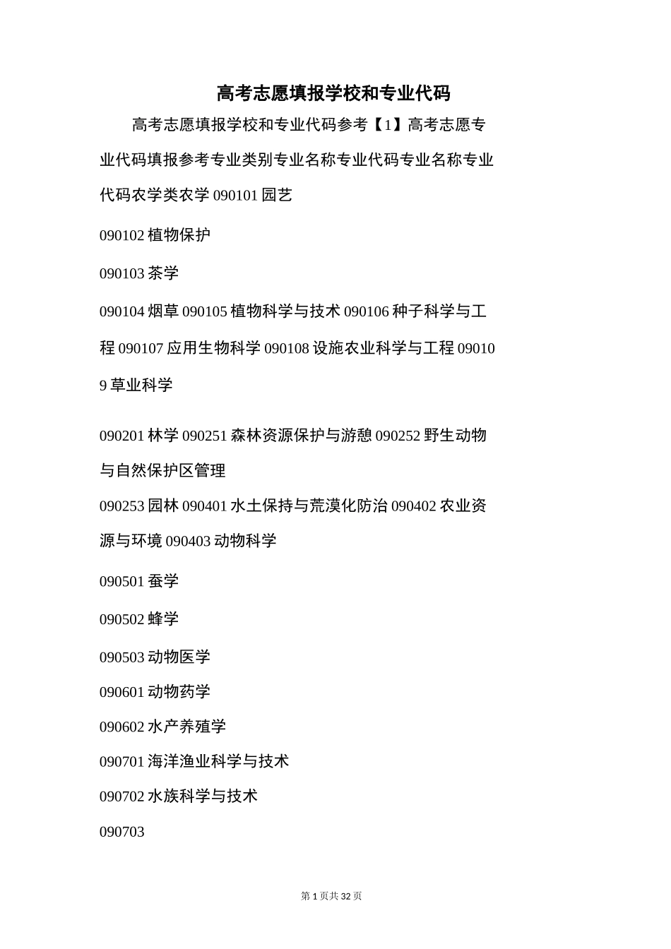 高考志愿填报学校和专业代码_第1页
