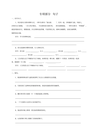语文S版六年级语文上册专项复习-句子