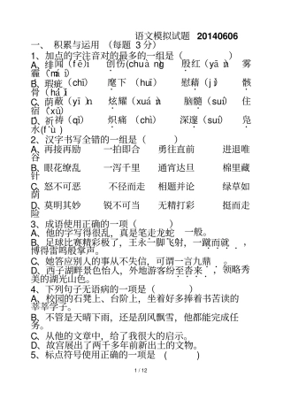 语文中考模拟试题及参考答案