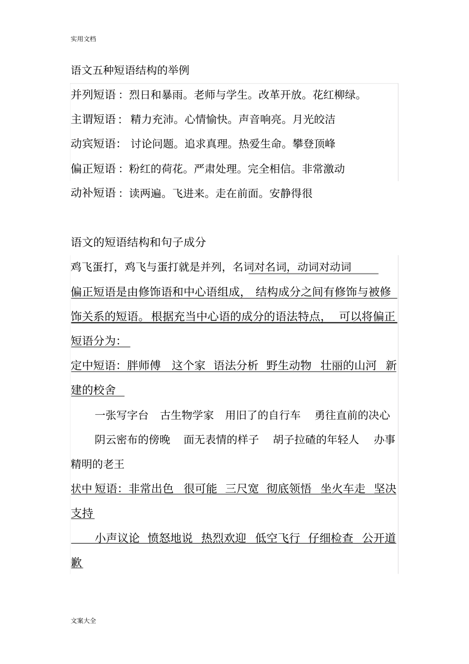 语文五种短语结构地举例_第1页