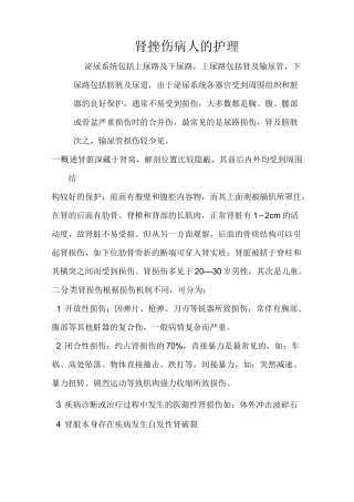 肾挫伤病人的护理