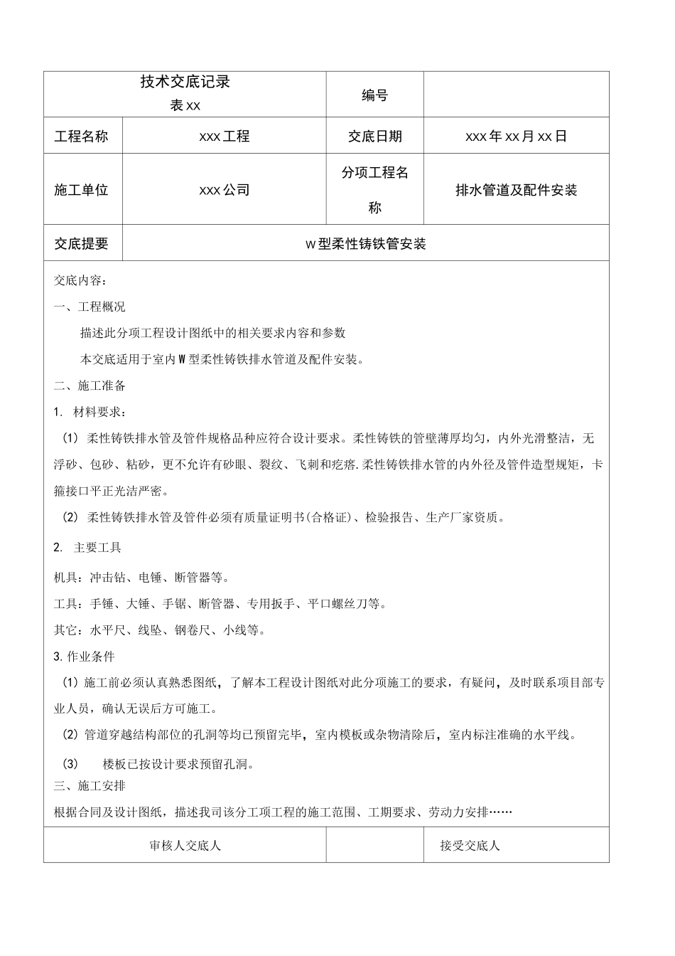 柔性铸铁排水管安装技术交底_第1页