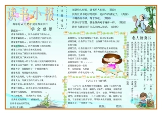 读书小报我爱读书小报读书节世界读书日小报A4横排电子小报手抄报模板