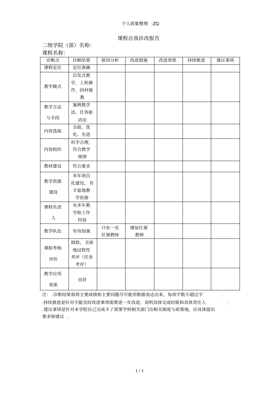 课程自我诊改研究报告_第1页