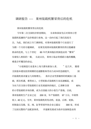 调研报告----莱州装载机繁荣背后的危机