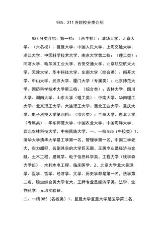 985211各院校分类介绍