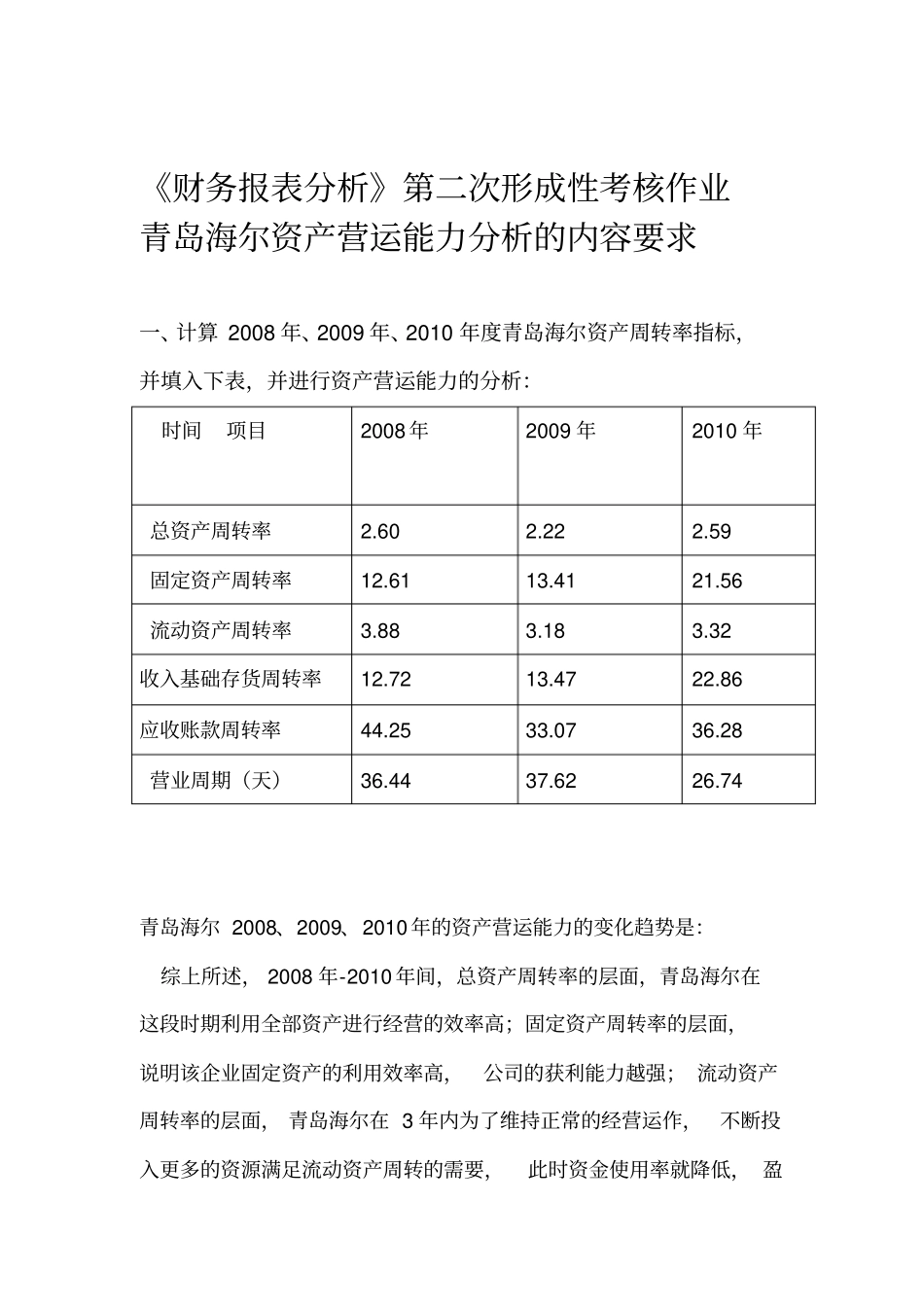 财务报表分析第二次形考作业_第1页