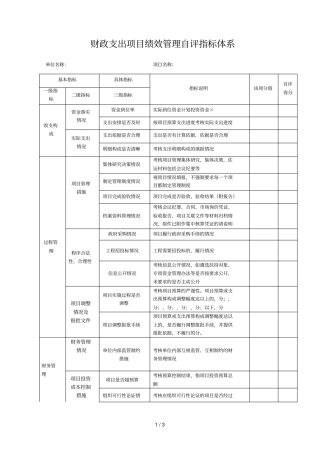 财政支出项目绩效管理自评指标体系