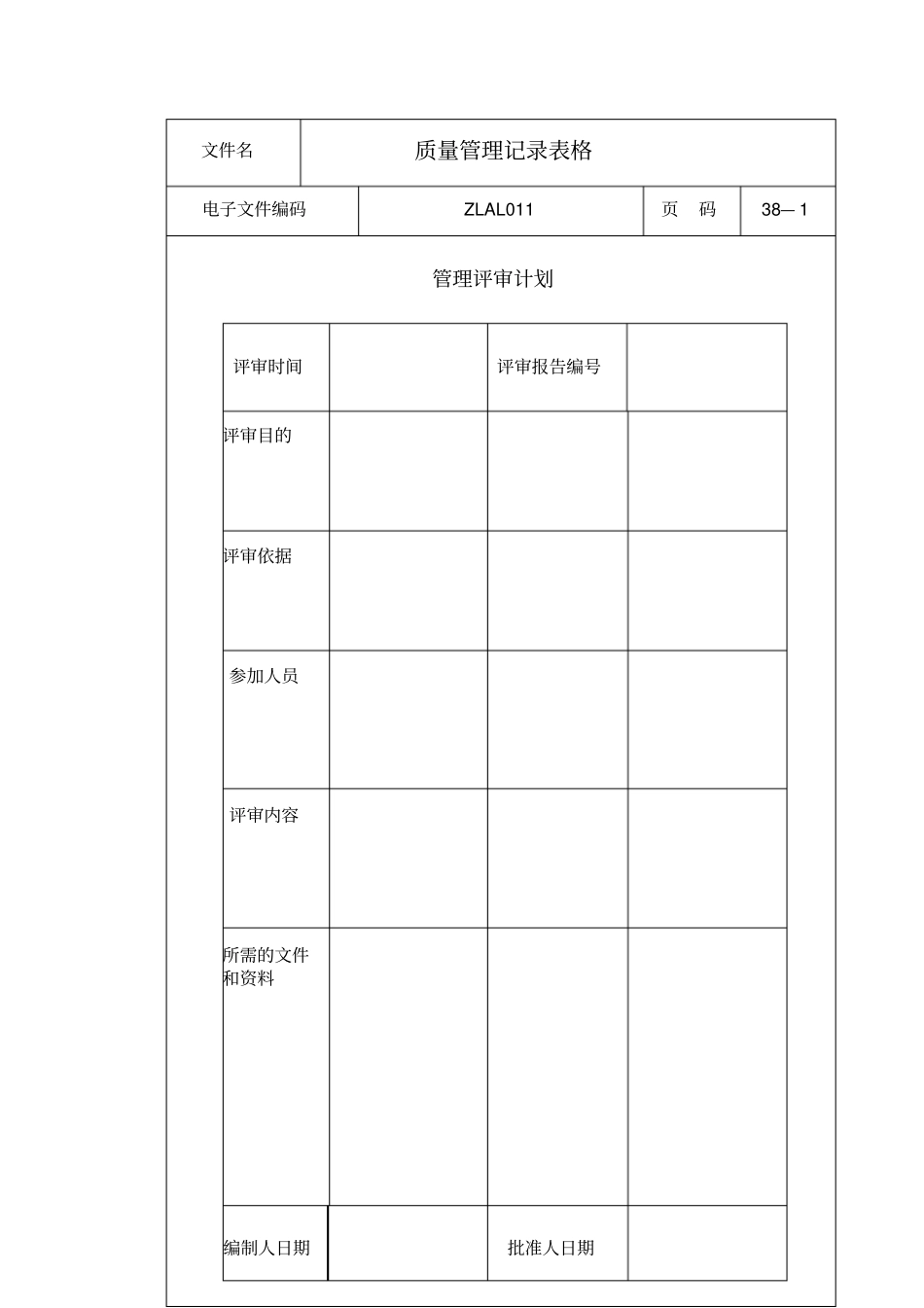 质量管理体系记录表格大全表格模板、格式_第1页