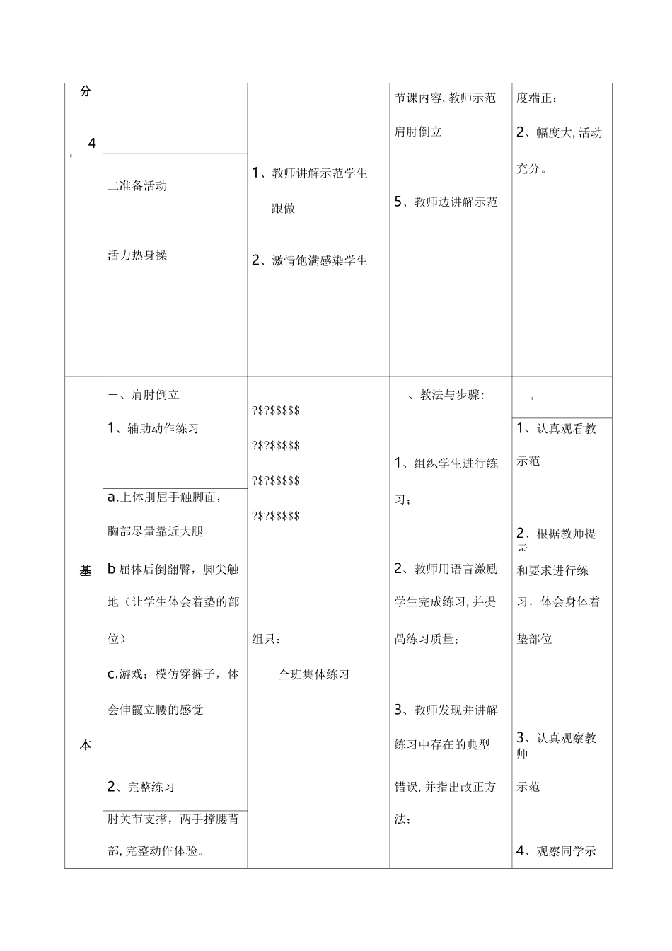 小学体育《肩肘倒立》教学设计_第3页