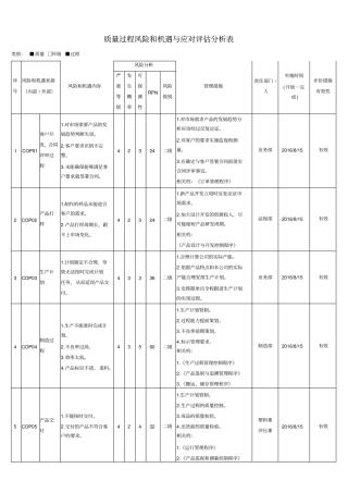 质量过程风险和机遇与应对评价分析表A版