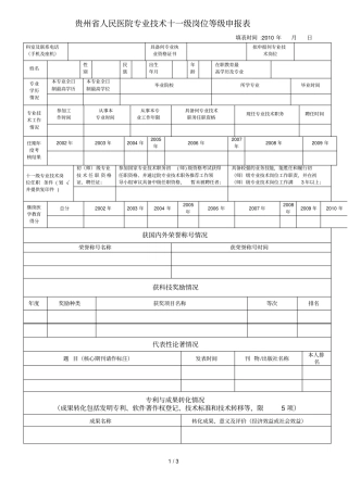 贵州人民医院专业技术十一级岗位等级申报表