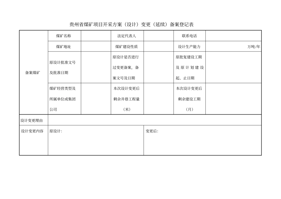 贵州煤矿项目开采方案设计变更延续备案登记表_第1页