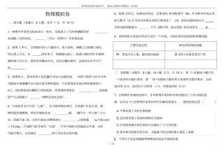 贵州贵安新区民族中学2018年物理中考模拟卷无答案