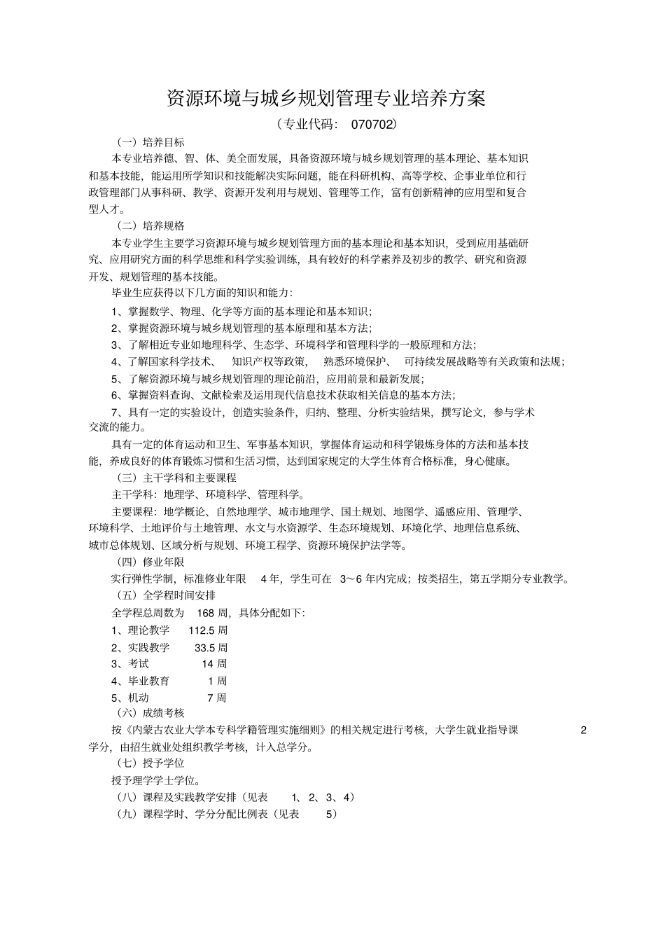 资源环境与城乡规划管理专业培养方案_第1页