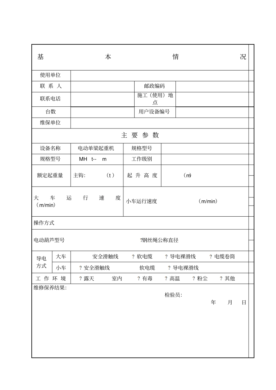 起重机维修保养内容表格_第1页