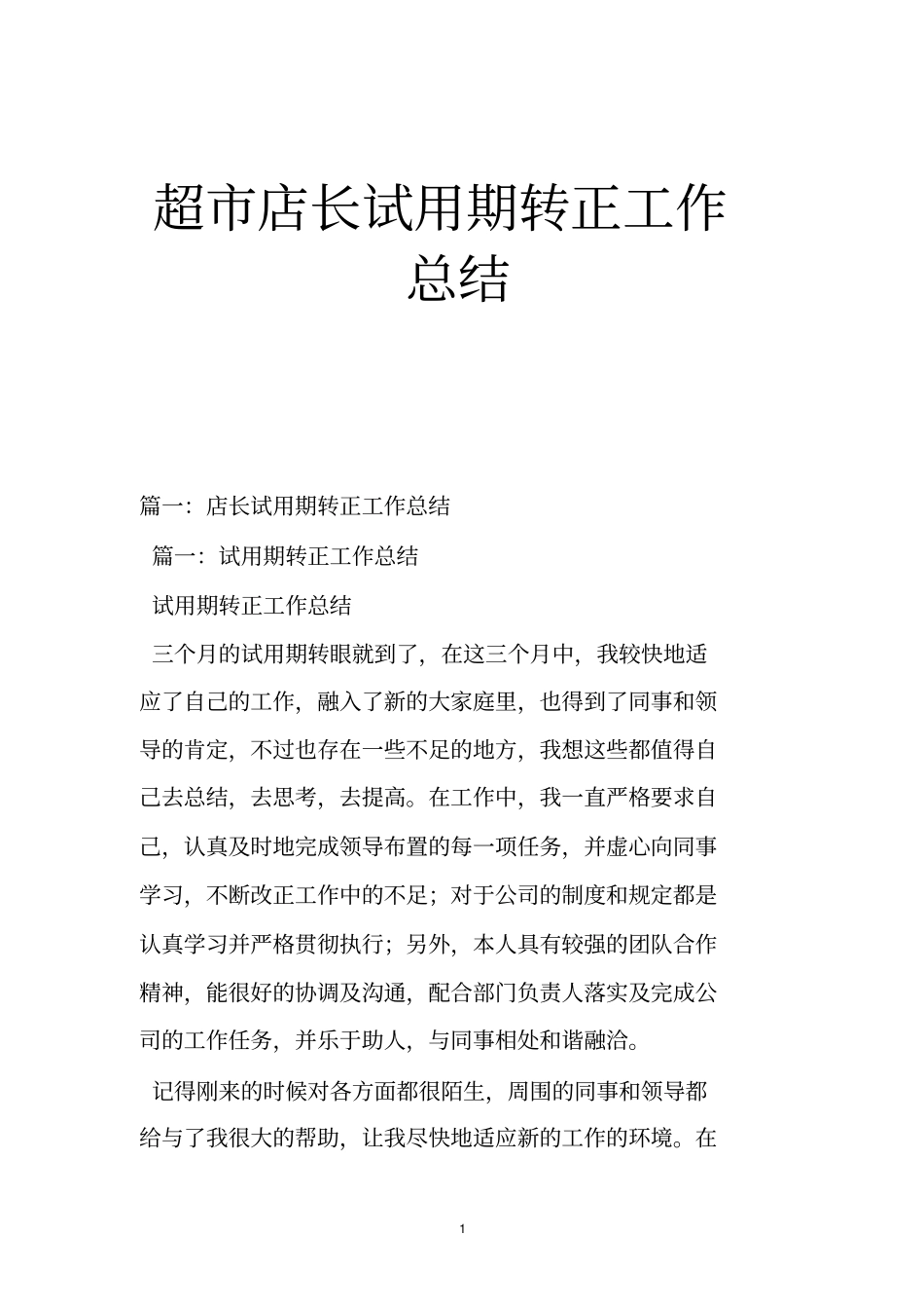超店长试用期转正工作总结_第1页