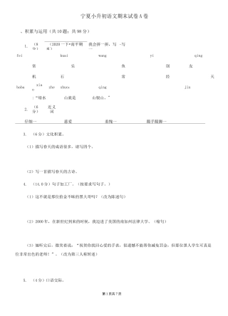 宁夏小升初语文期末试卷A卷