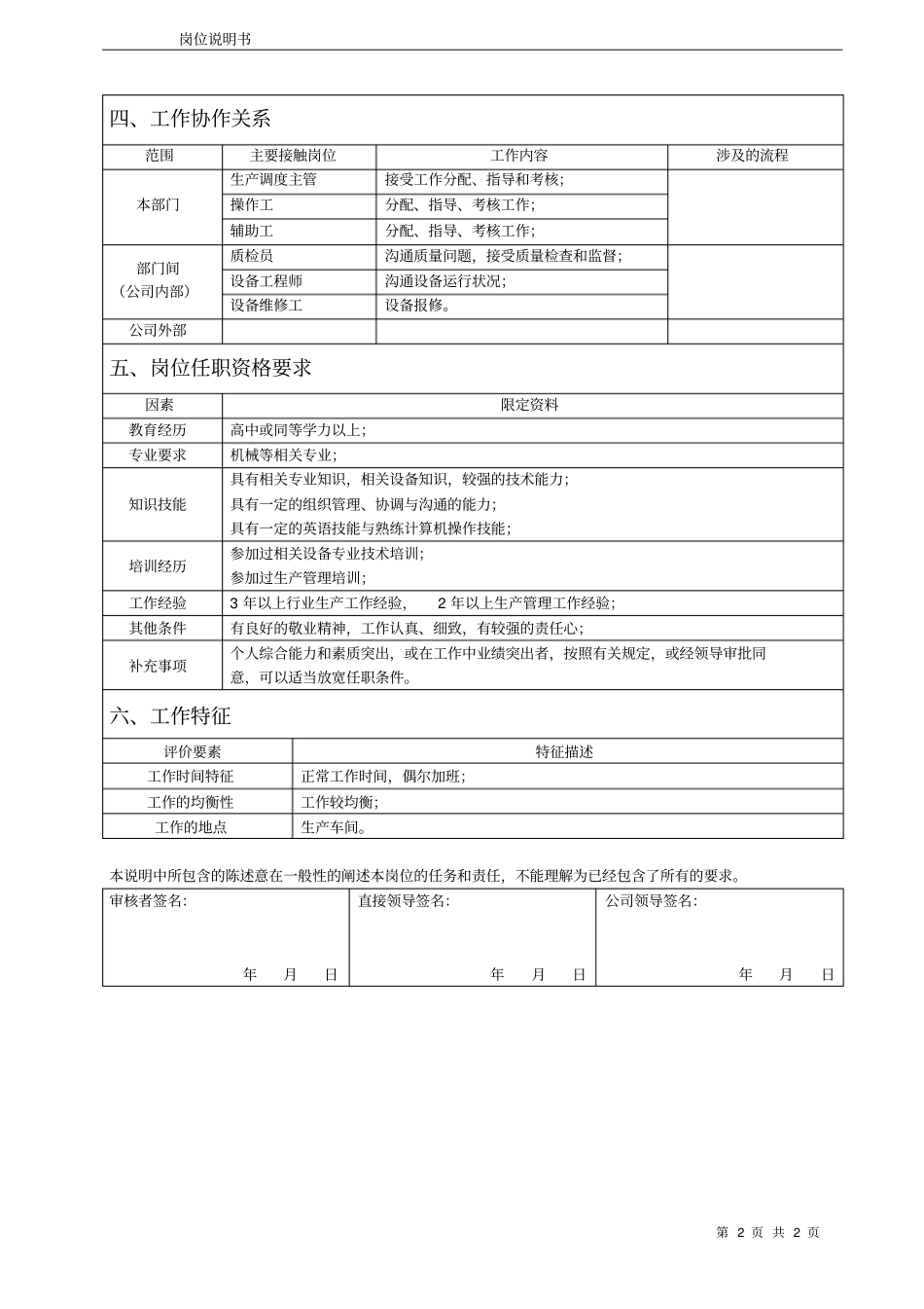 车间机台长岗位说明书_第2页