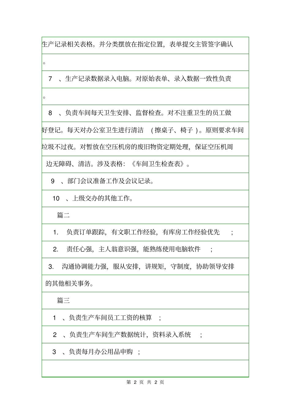 车间文员岗位的职责描述岗位职责_第2页