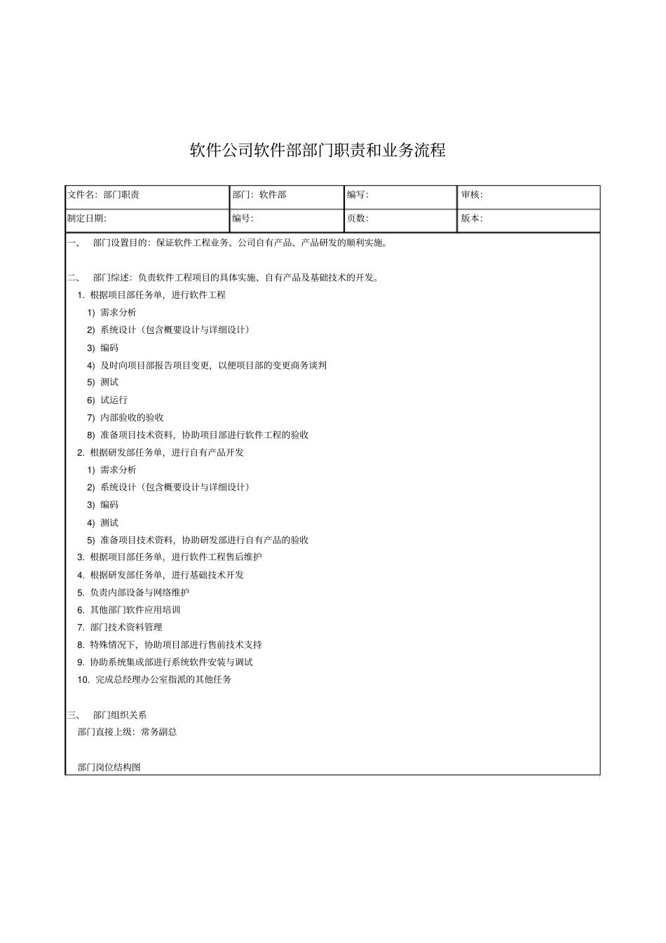 软件公司软件部部门职责和业务流程_第1页