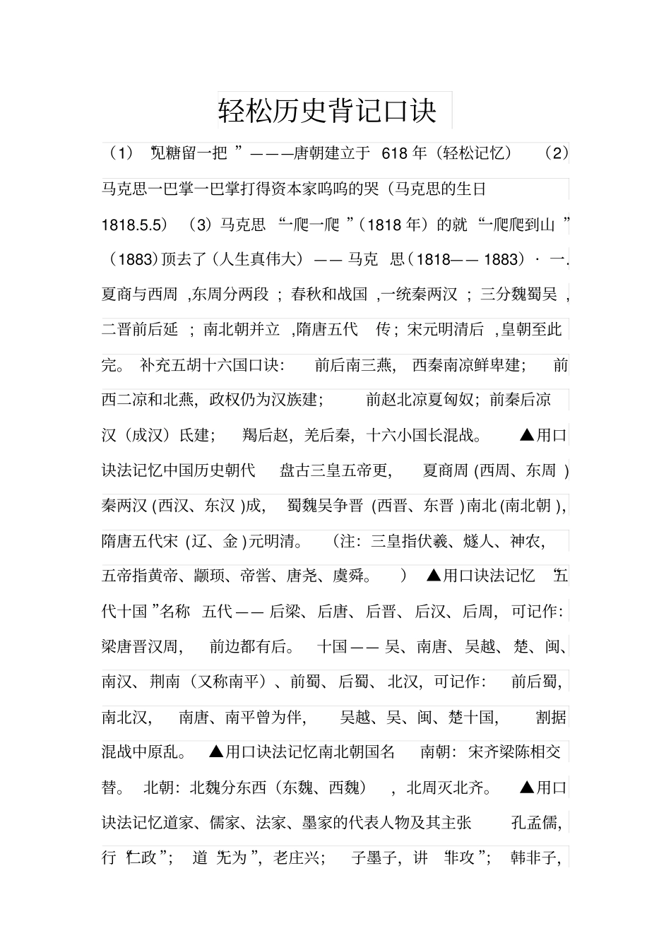 轻松历史背记口诀解读_第1页